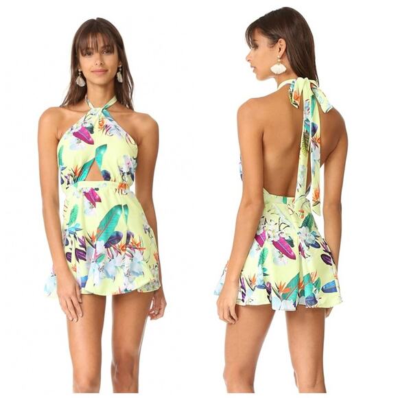 6 Shore Road NWT Floral Print Dress Halter Backless Yellow Pink Floral Tropical - Picture 1 of 9